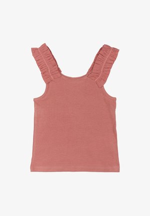 Ærmeløs støvet pink ribbet tanktop med brede volantsstropper.