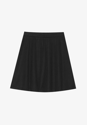 Fekete A-vonalú szoknya könnyű anyagból készült. Simává varrott derékbősége és bővülő szegélye klasszikus sziluettet kölcsönöz.