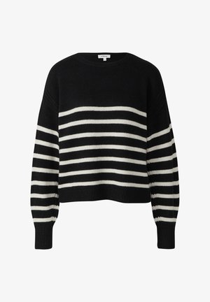 Must mustrine, mille horisontaalsete triipudega keha ja varruki peal, ümmarguse kaeluse ning ribadega nööride ja äärega.