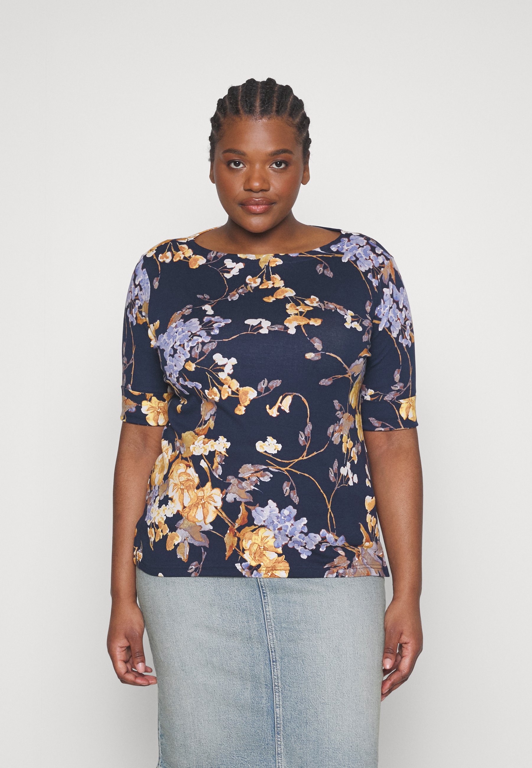 Lauren Ralph Lauren Woman JUDY MID SLEEVE - Print T-shirt - navy multi/dark  blue - Zalando.de