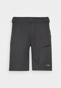 Pantalones cortos gris oscuro con un acabado texturizado, que cuentan con un pasador para cinturón, cierre de botón y un bolsillo lateral. Logo de CMP mostrado en el dobladillo inferior.