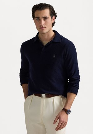 WOOL-COTTON POLO-COLLAR SWEATER - Pullover - hunter navy