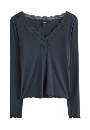 Lindex, LINDEX RIBBED TOP WITH LACE LINDEX - Langærmet T-shirt - dark dusty blue