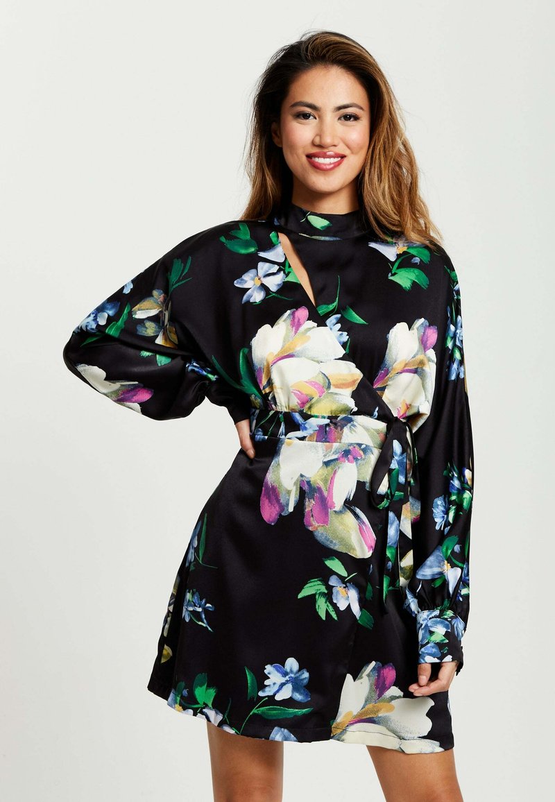 Liquorish ELEGANT FLORAL WRAP WITH CUT OUT DETA - Day dress - black