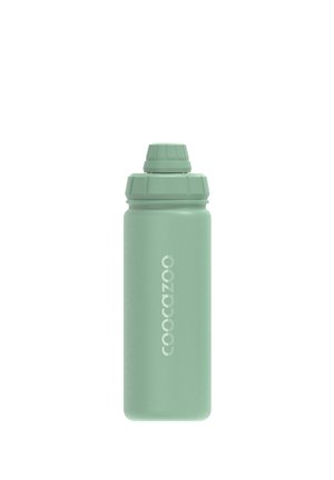 Hellgrüne wiederverwendbare Wasserflasche mit breiter Öffnung und Schraubverschluss, mittig mit vertikalem „coocazoo“-Schriftzug.