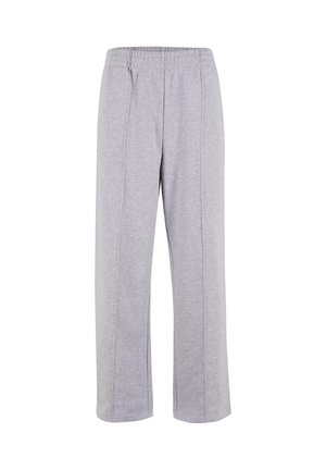 Gray, lightweight cotton sweatpants with an elastic waistband, straight legs, and visible stitched seams. No pockets or embellishments.