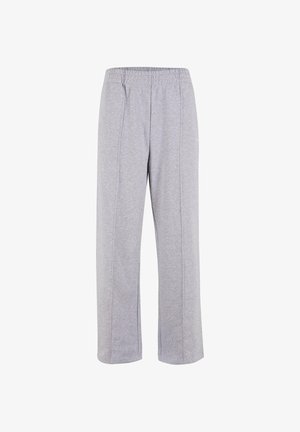 Pantalones de chándal de algodón ligero en color gris, con cintura elástica, piernas rectas y costuras visibles. Sin bolsillos ni adornos.