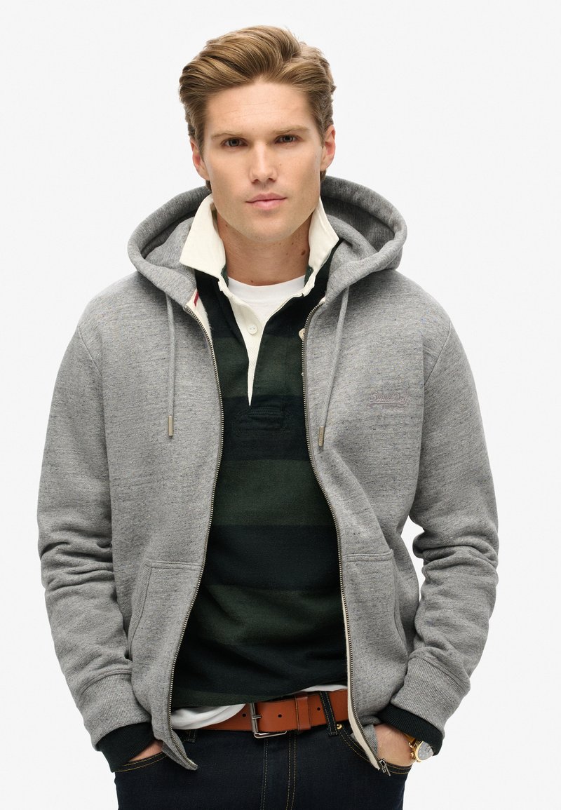 Superdry & Co ESSENTIAL LOGO HOOD TRACK  - Sudadera con cremallera - dark grey fleck marl