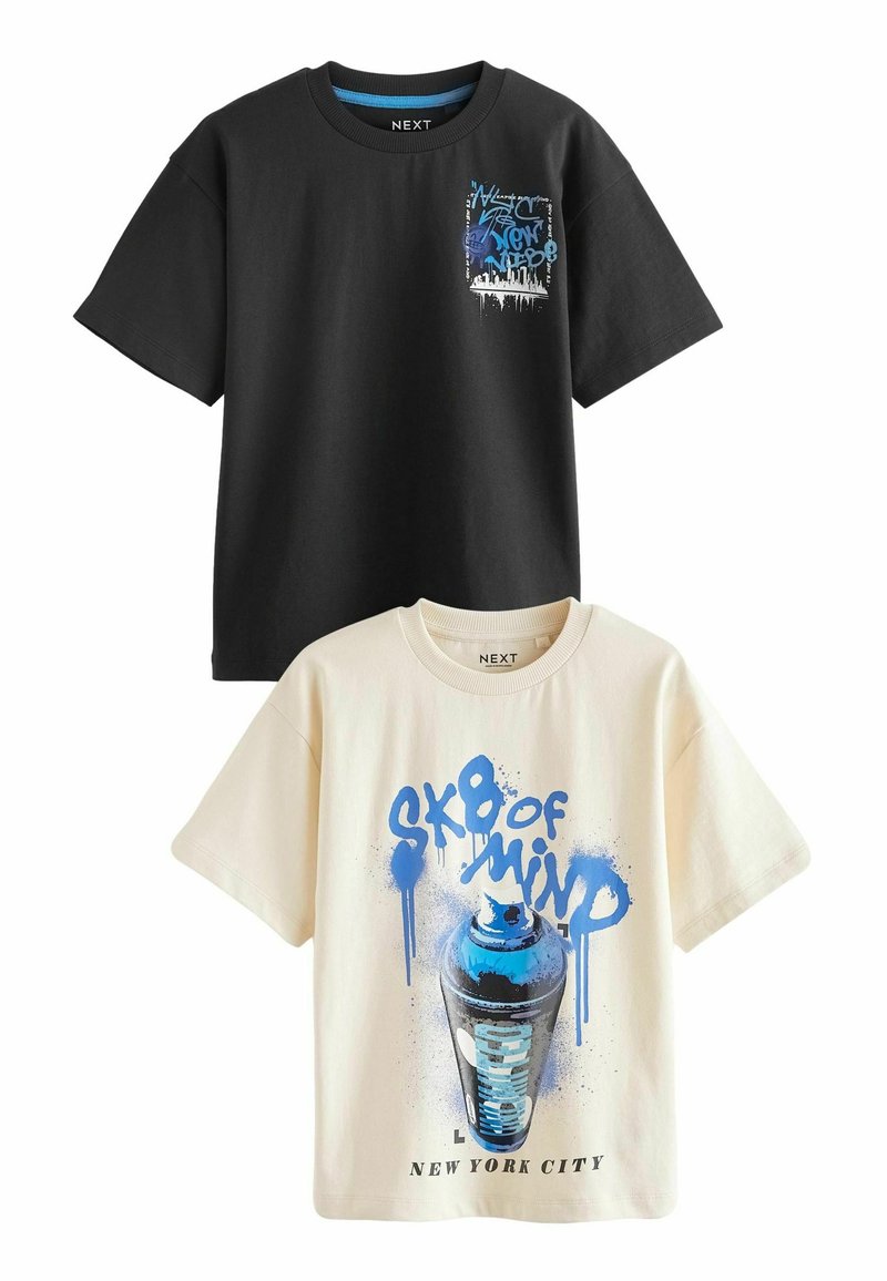 Next GRAPHIC SHORT SLEEVE 2 PACK STANDARD - Printtipaita - black ecru
