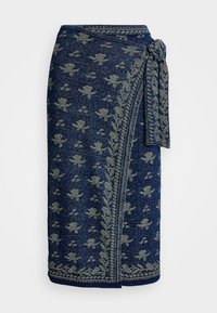 FLORAL KNIT COTTON WRAP SKIRT - A-vonalú szoknya - dark indigo