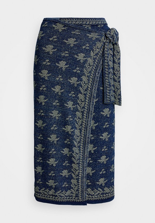 FLORAL KNIT COTTON WRAP SKIRT - A-line skirt - dark indigo4