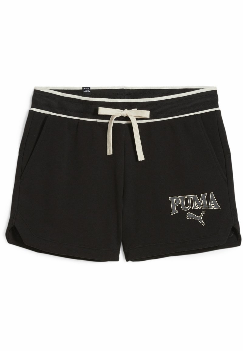 Shorts negros confeccionados en una mezcla de algodón, con una cinturilla elástica y cordones, bolsillos laterales y un logotipo de Puma en blanco.