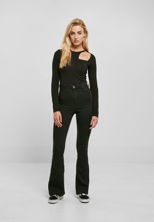 Urban Classics, HIGH WAIST SUPER STRETCH BOOTCUT JEANS - Jean bootcut - black stone washed