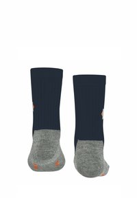 Calze a coste blu navy con punta e tallone grigi. Presentano un dettaglio del logo arancione sul lato, realizzate in una miscela di cotone per il massimo comfort.