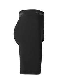 Zwarte sportshorts van elastische stof, met een textuurpatroon en een aansluitend ontwerp. De tailleband toont het logo.