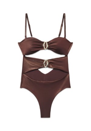 Terranova, COSTUME INTERO FASCIA CON CUT-OUT E ANELLI - Costume da bagno - cacao