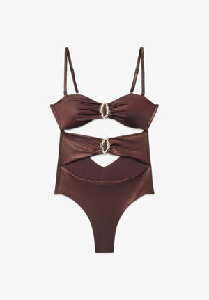 Terranova, COSTUME INTERO FASCIA CON CUT-OUT E ANELLI - Costume da bagno - cacao
