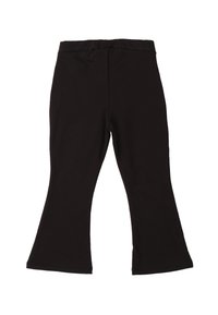 Leggings neri a palazzo realizzati in tessuto elasticizzato, dotati di una cintura elastica e una superficie liscia. Adatti per diverse occasioni casual.