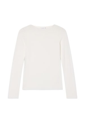 Maglietta bianca a maniche lunghe realizzata in un tessuto morbido e elasticizzato. Presenta un collo rotondo e una silhouette aderente senza motivi o accenti.