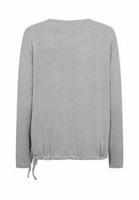 Grijze lange mouwen pullover met een ronde hals, geraffineerde zoom en verstelbare trekkoorden in de taille; gemaakt van zachte stof.