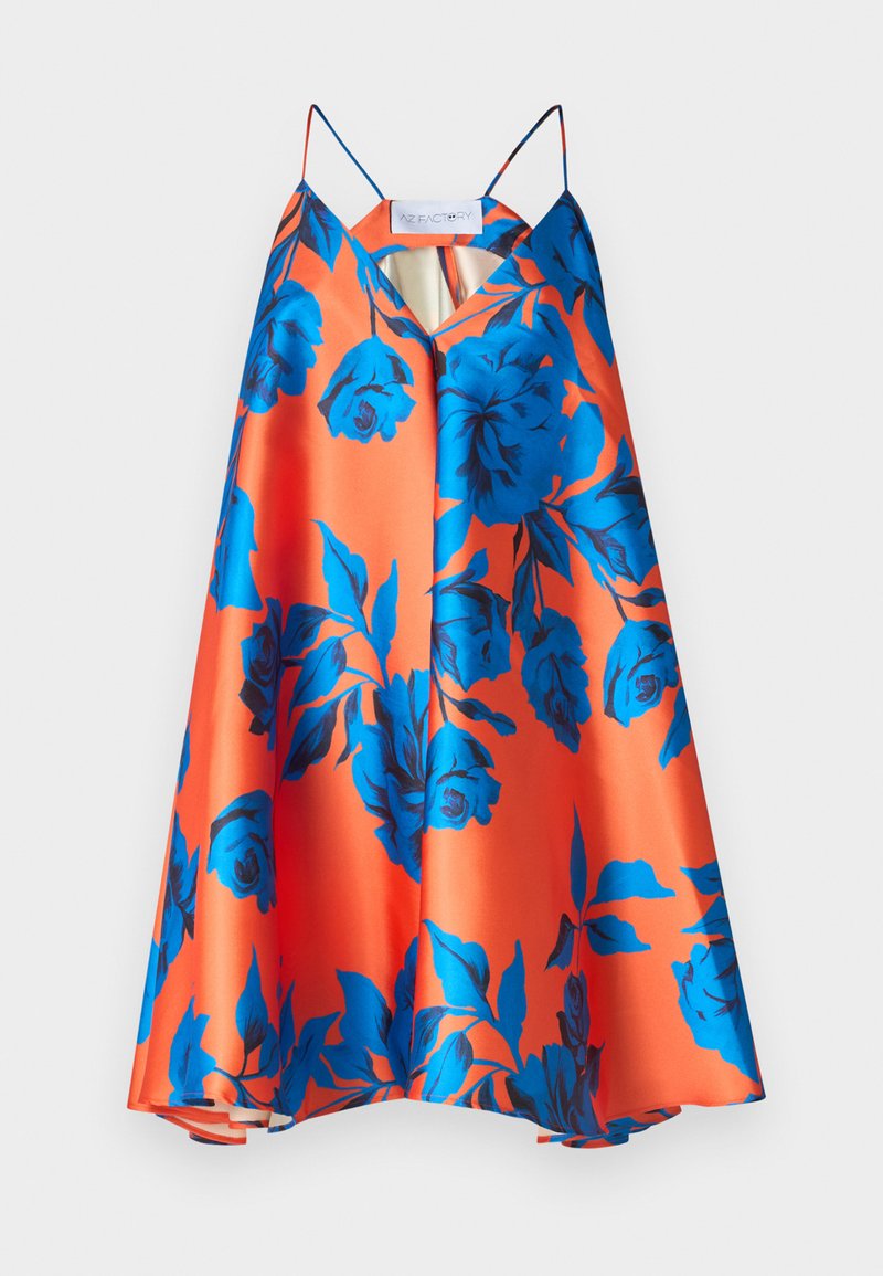 open lace back dress Orange And Blue Floral Puff Sleeve Dress Ro&Zo open lace back dress Orange And Blue Floral Puff Sleeve Dress Ro&Zo