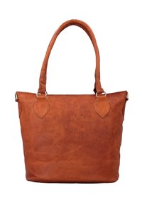 Borsa tote in pelle marrone con due manici superiori, finitura testurizzata e cuciture decorative sui manici e sui lati.