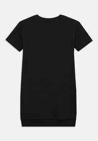 Μαύρο φόρεμα με κοντά μανίκια από βαμβάκι, με στρογγυλή λαιμόκοψη και ελαστικά μανσέτα, με απλή και λιτή σιλουέτα.