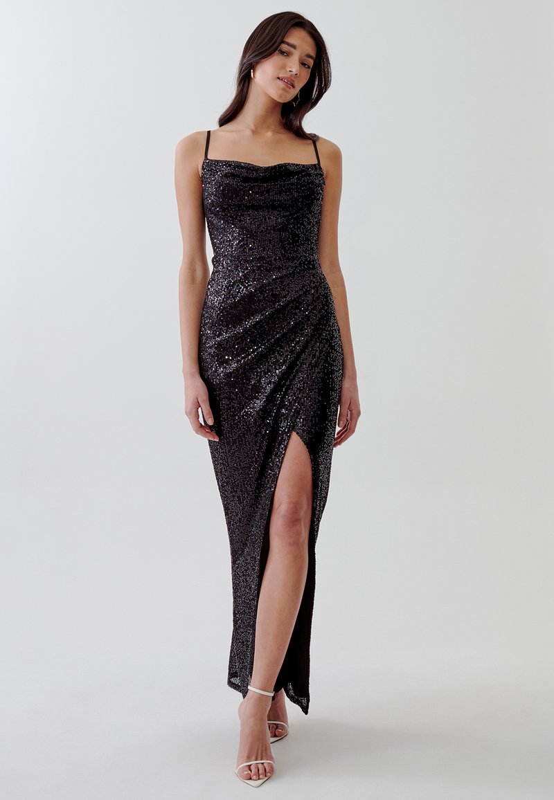 Robe De Cocktail Art Déco Noir & Or - Lotus Threads Taille M, Neuf Avec Étiquettes