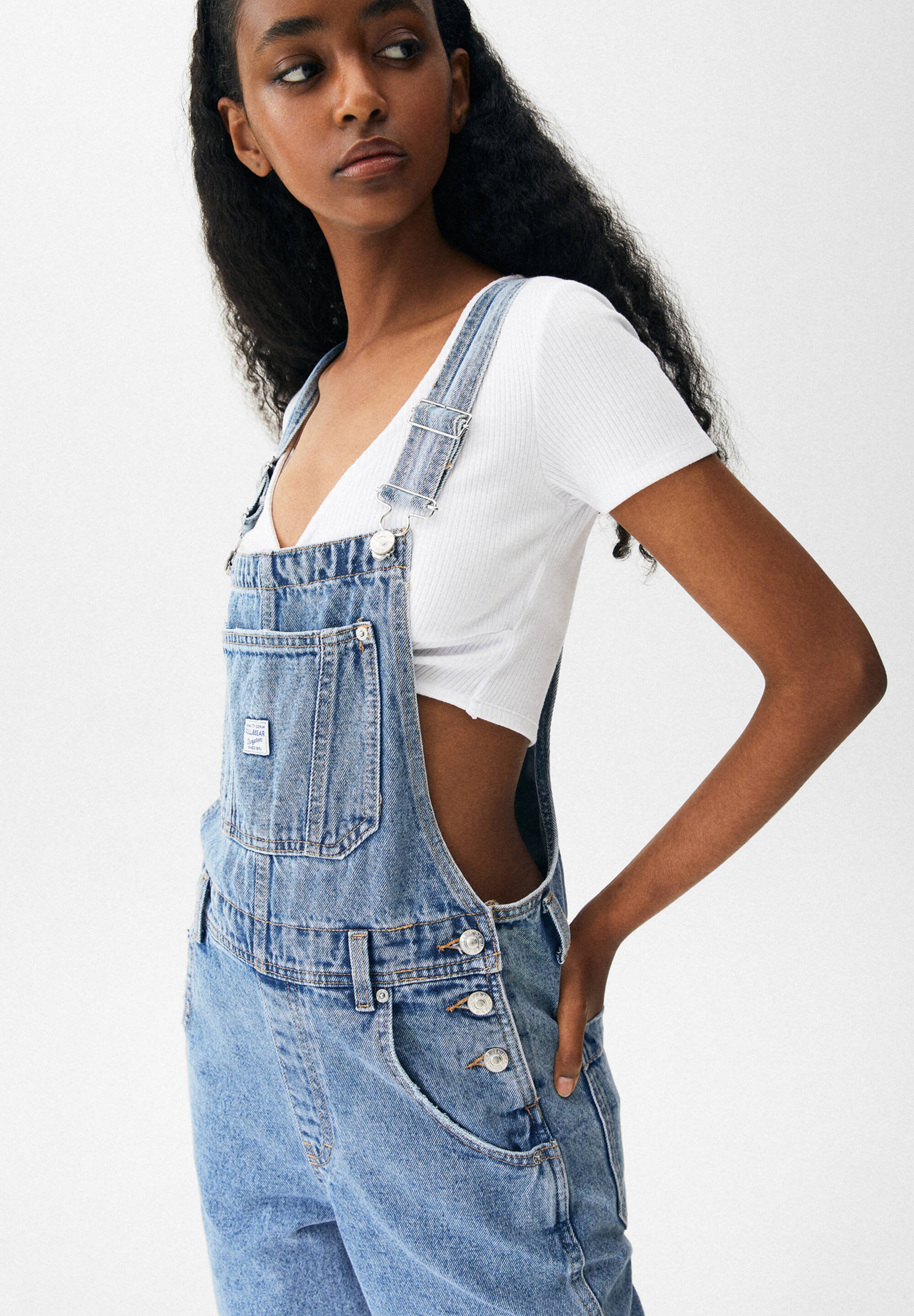 PULL\u0026BEAR Dungarees - stone blue denim 