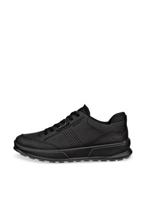 Schwarzer Sneaker mit niedrigem Schaft, Schnürverschluss, perforierten Seitendetails, gepolstertem Kragen und profilierter Sohle für den Alltag.