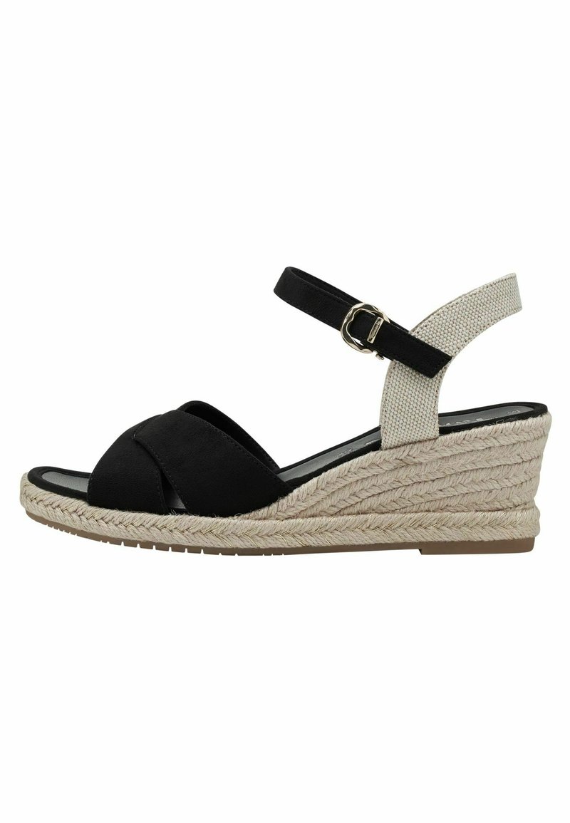 Sandales Tamaris 28712 En Cuir Noir Avec Bride Arrière Et Plateforme De 6.5 Cm - Taille 36 à 40, En Promotion