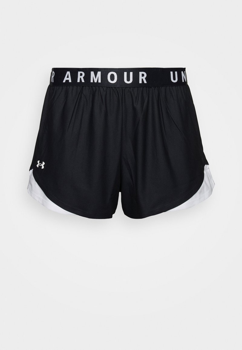 Fekete sportnadrág fehér oldalsó díszítéssel, elasztikus derékpánt, amelyen fehér "UNDER ARMOUR" logó található, könnyű anyagból készült, és laza fazonú.