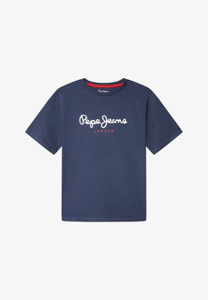 Marineblaues T-Shirt aus Baumwolle mit kurzen Ärmeln. Verfügt über das weiße "Pepe Jeans"-Logo mit rotem "LONDON" darunter. Rundhalsausschnitt.
