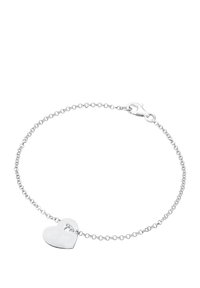 Silberne Kettenarmband mit einem polierten Herzanhänger. Verfügt über einen Karabinerverschluss und kleine runde Glieder, die ein filigranes Design schaffen.