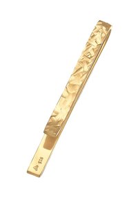 Krawattennadel in goldfarbener Ausführung mit einer strukturierten Oberfläche, die ein Muster aus kleinen, unregelmäßigen Formen zeigt. Glatte Oberfläche auf der Unterseite mit Hallmark-Details.