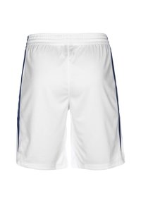 Witte sportieve shorts van een lichtgewicht stof, met blauwe zijkanten en een elastische tailleband voor een veilige pasvorm.