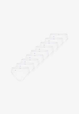 Witte katoenen slips met een elastische tailleband, met een eenvoudig ontwerp en een klein logolabel aan de voorkant. Verpakking met meerdere paar.