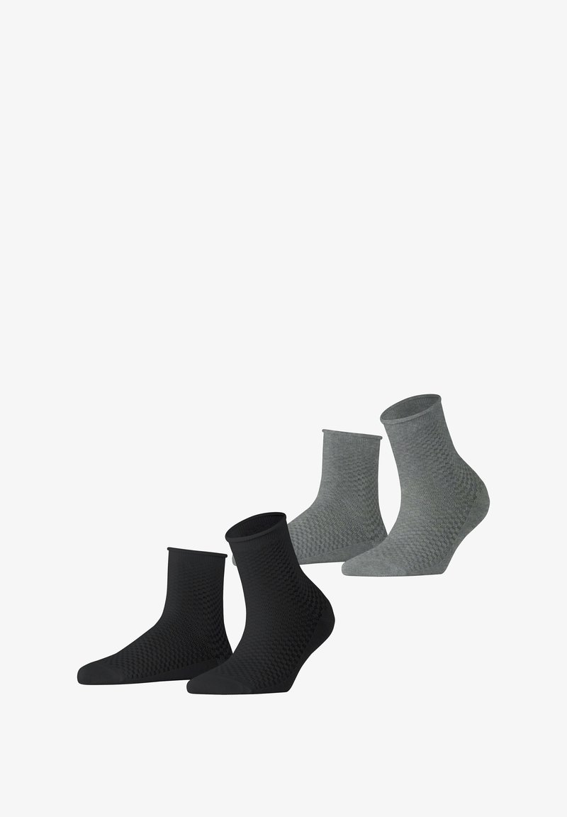 Chaussettes de cheville noires et grises avec un motif texturé, un bord côtes et un renforcement à la pointe, idéales pour un usage décontracté.