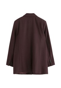 Burgundy kavaj med l�ånga ärmar, slagkrage och knapppynt på ärmsluten. Tillverkad av ett slätt tyg med avslappnad passform och sidslitsar.