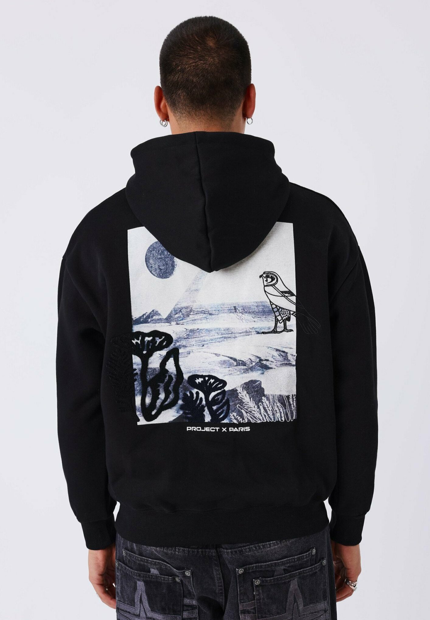 Blouson à capuche Oblique Maille de coton mélangé noir