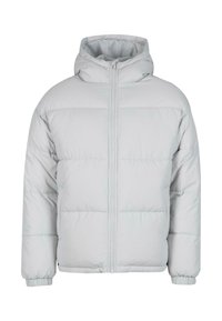 Šviesiai pilkas paminkštintas švarkas su užtrauktuku, su gobtuvu ir elastingomis manžetėmis. Sukurtas su horizontaliai siuvinėtomis detalėmis, kurios užtikrina izoliaciją ir lygų paviršių.