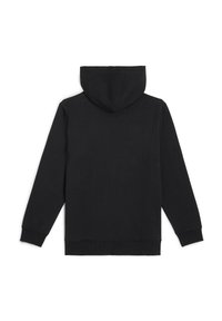 Sweatshirt à capuche noir à manches longues avec des poignets et un ourlet côtelés, présenté de dos sur fond blanc.