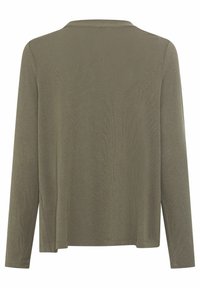 Olivegrünes Langarmshirt aus weichem Rippstoff mit einem runden Halsauschnitt und dezenten Seitenschlitzen am Saum für mehr Bewegungsfreiheit.