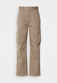 Beige cargo bukser lavet af bomuld, med en afslappet pasform, to sidelommer og en knaplukning ved taljen.