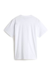 Hvid bomulds T-shirt, korte ærmer, rund hals, glat tekstur, ingen mønstre eller udsmykninger, umarkeret bagside.