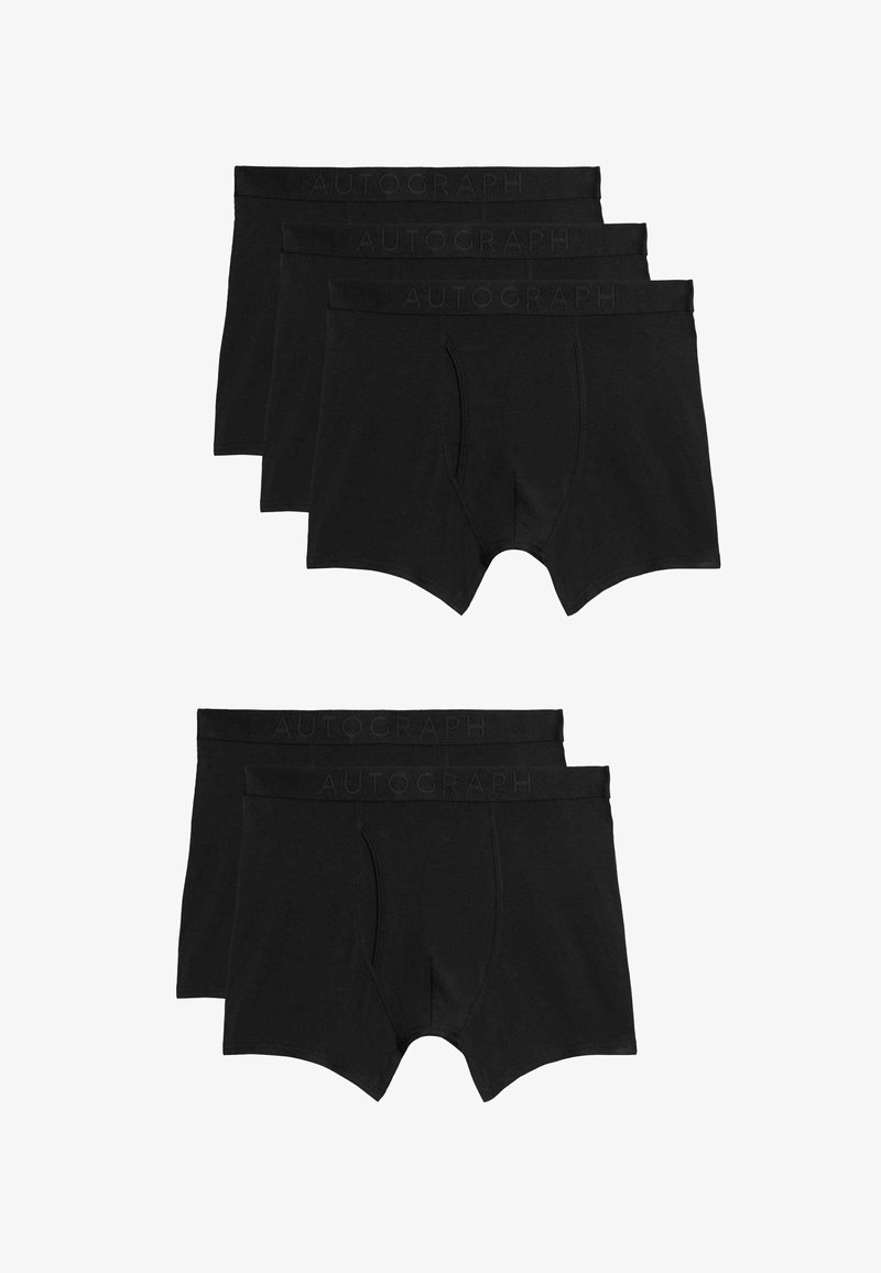 Conjunto de cuatro boxers de algodón negro, con una textura suave y una cintura elástica con el logo "AUTOGRAPH" grabado.