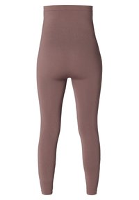 Hooggesneden leggings in een gedempte mauve kleur, gemaakt van rekbaar materiaal, met een gladde textuur en een aansluitende pasvorm.