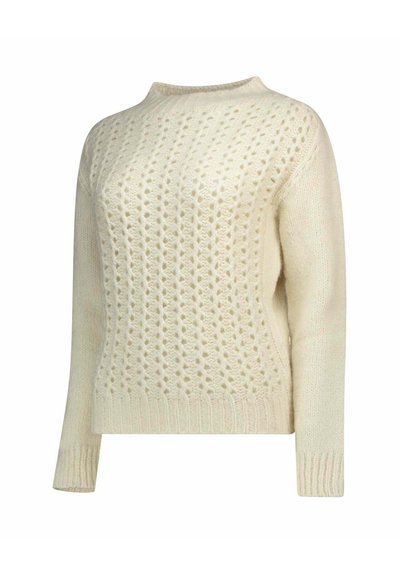 Maglione lavorato a maglia crema con un motivo testurizzato, scollatura rotonda e maniche lunghe, con polsini e orlo a costine.