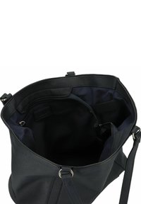 Borsa a tracolla in pelle nera con superficie testurizzata, ampio interno, tasca con zip e tracolla regolabile.