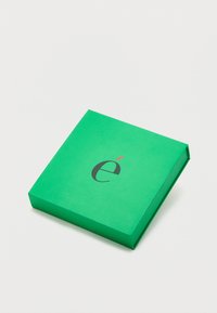 Πράσινο τετράγωνο πλαίσιο με ένα μαύρο πεζό "e" και μια μικρή κόκκινη τονιστική γραμμή από πάνω, σε λευκό φόντο.